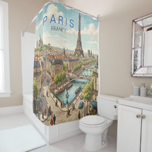 Paris Frankreich Reise Kunst Vintage Duschvorhang