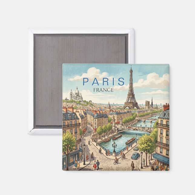 Paris Frankreich Reise Kunst Vintage Magnet (Vorderseite/Rückseite)