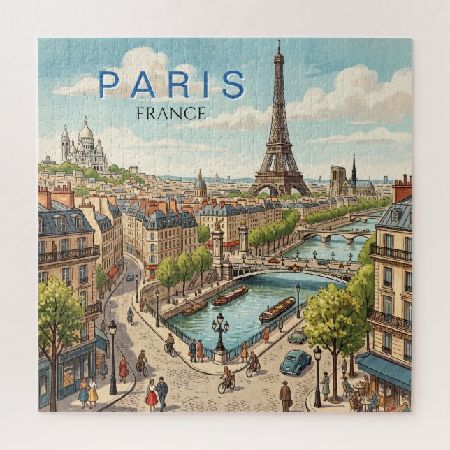 Paris Frankreich Reise Kunst Vintage Puzzle (Vertikal)