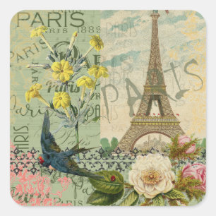 Paris Frankreich Reise Vintage Antike Kunstmalerei Quadratischer Aufkleber