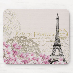 Paris Frankreich Reisedesign mit Eiffel Pink Roses Mousepad