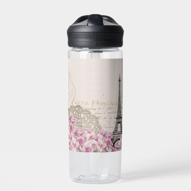 Paris Frankreich Reisen Eiffelturm mit Rose Blume Trinkflasche (Vorderseite)