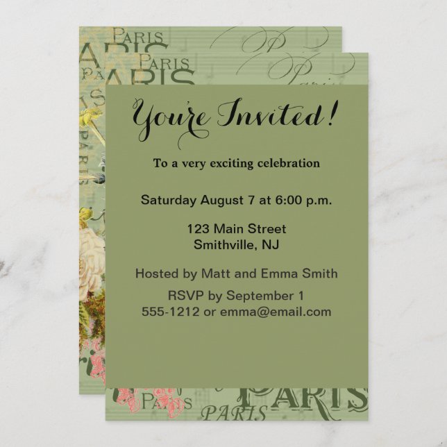Paris Frankreich Reisen Vintag antike Malerei Einladung (Vorne/Hinten)
