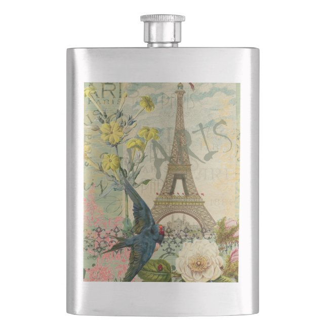 Paris Frankreich Reisen Vintag antike Malerei Flachmann (Vorderseite)