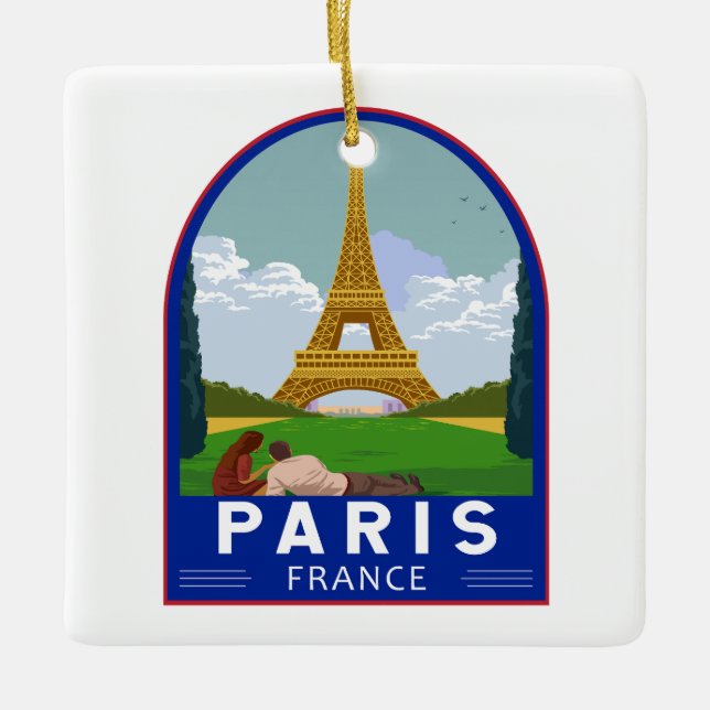 Paris Frankreich Retro Reisen Vintag Keramikornament (Vorderseite)