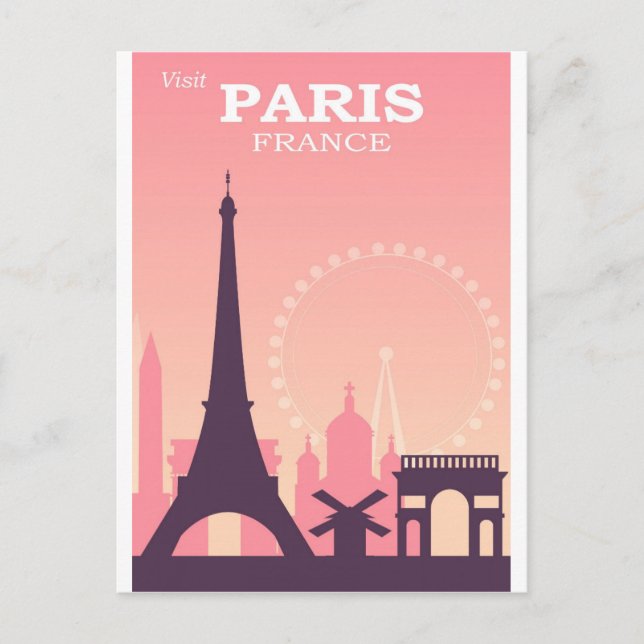 Paris Frankreich Rosa Vintage Reise Postkarte (Vorderseite)