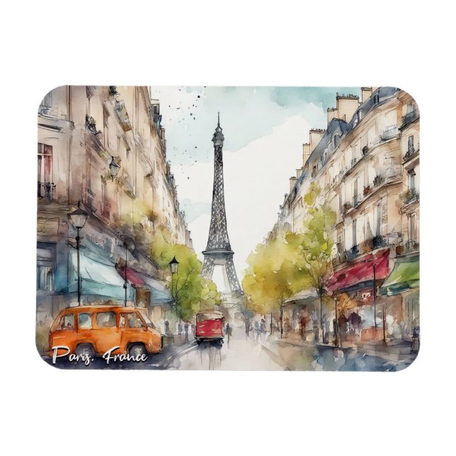 Paris Frankreich Silhouette Wasserfarbe Magnet (Horizontal)
