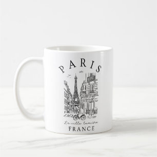 Paris Frankreich – Skizze mit Eiffelturm & Café Kaffeetasse