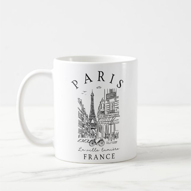 Paris Frankreich – Skizze mit Eiffelturm & Café Kaffeetasse (Links)