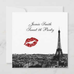 Paris Frankreich Skyline Kiss #1 BW Sweet 16 Einladung