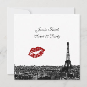 Paris Frankreich Skyline Kuss #1 BW Sweet 16 V Einladung