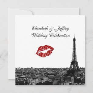Paris Frankreich Skyline Kuss #1 SW Hochzeit Einladung