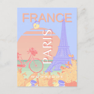 Paris, Frankreich, Travel Art, Preppy, Pastel, Blu Feiertagspostkarte