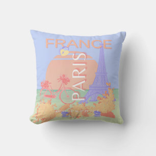 Paris, Frankreich, Travel Art, Preppy, Pastel, Blu Kissen