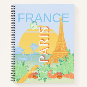 Paris, Frankreich, Travel Art, Preppy, Pastel, Blu Notizbuch