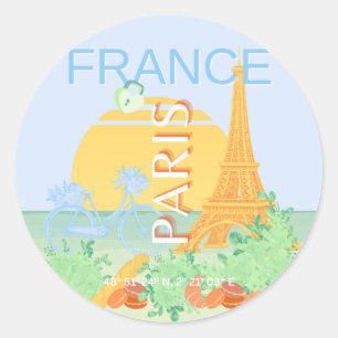 Paris, Frankreich, Travel Art, Preppy, Pastel, Blu Runder Aufkleber