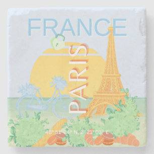 Paris, Frankreich, Travel Art, Preppy, Pastel, Blu Steinuntersetzer