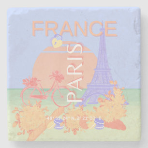 Paris, Frankreich, Travel Art, Preppy, Pastel, Blu Steinuntersetzer