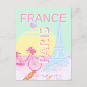 Paris, Frankreich, Travel Art, Preppy, Pastel Feiertagspostkarte