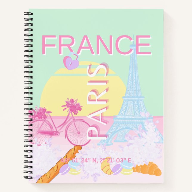 Paris, Frankreich, Travel Art, Preppy, Pastel Notizbuch (Vorderseite)