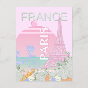 Paris, Frankreich, Travel Art, Preppy, Pastel, Pin Feiertagspostkarte