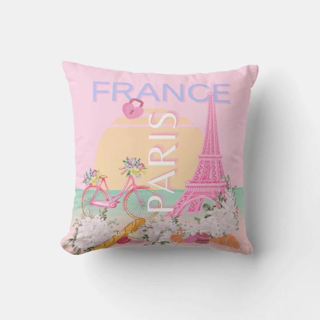 Paris, Frankreich, Travel Art, Preppy, Pastel, Pin Kissen (Vorderseite)