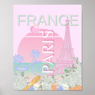 Paris, Frankreich, Travel Art, Preppy, Pastel, Pin Poster