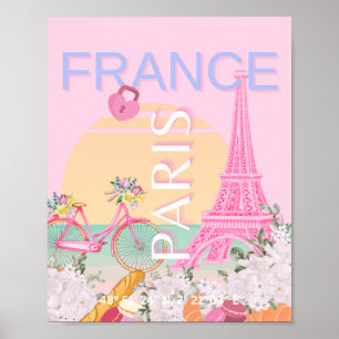 Paris, Frankreich, Travel Art, Preppy, Pastel, Pin Poster