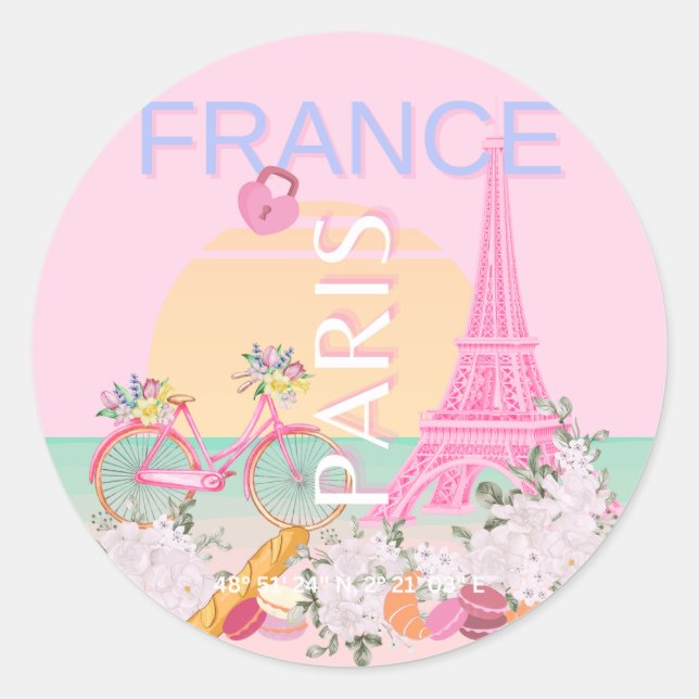 Paris, Frankreich, Travel Art, Preppy, Pastel, Pin Runder Aufkleber (Vorderseite)