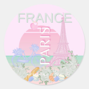 Paris, Frankreich, Travel Art, Preppy, Pastel, Pin Runder Aufkleber