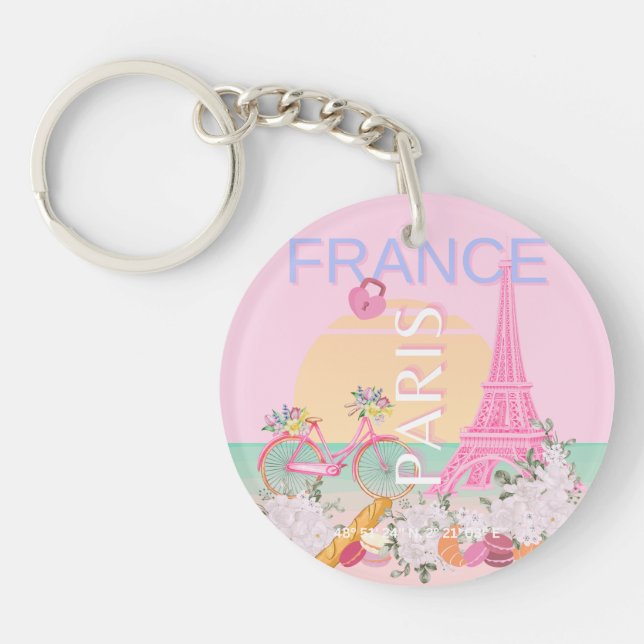 Paris, Frankreich, Travel Art, Preppy, Pastel, Pin Schlüsselanhänger (Vorderseite)