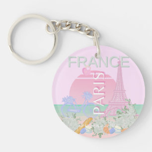 Paris, Frankreich, Travel Art, Preppy, Pastel, Pin Schlüsselanhänger