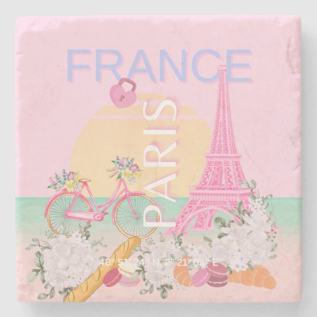 Paris, Frankreich, Travel Art, Preppy, Pastel, Pin Steinuntersetzer (Vorderseite)