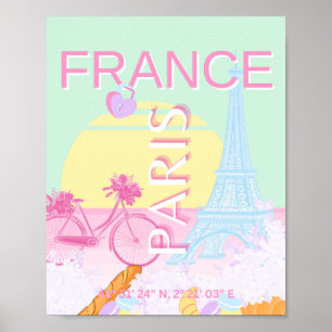 Paris, Frankreich, Travel Art, Preppy, Pastel Poster