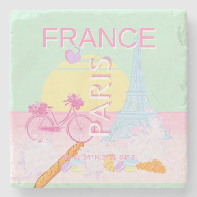 Paris, Frankreich, Travel Art, Preppy, Pastel Steinuntersetzer (Vorderseite)