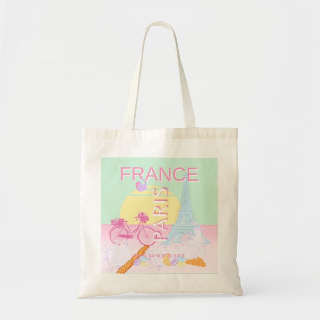 Paris, Frankreich, Travel Art, Preppy, Pastel Tragetasche (Vorne)