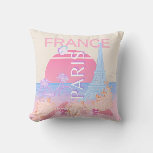 Paris, Frankreich, Travel Art, Preppy, Pastell Kissen (Vorderseite)