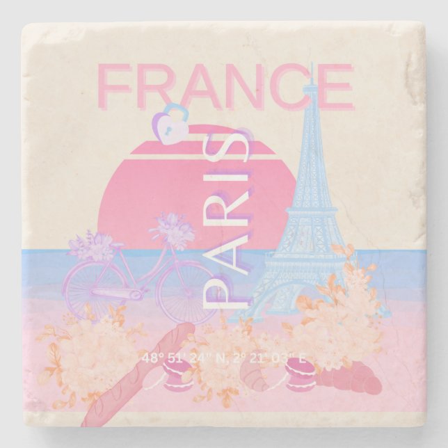 Paris, Frankreich, Travel Art, Preppy, Pastell Steinuntersetzer (Vorderseite)