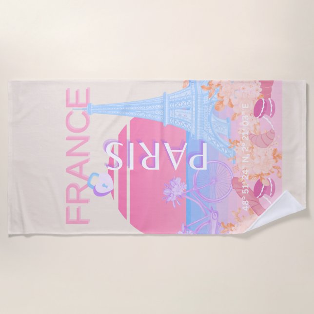 Paris, Frankreich, Travel Art, Preppy, Pastell Strandtuch (Vorderseite)