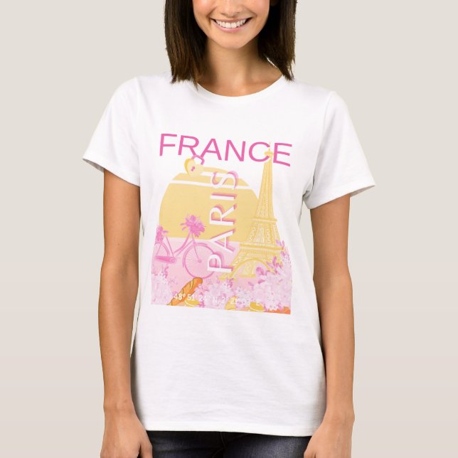 Paris, Frankreich, Travel Art, Preppy, Pink T-Shirt (Vorderseite)