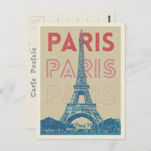 Paris-Frankreich-Typografie und Eiffelturm Postkarte