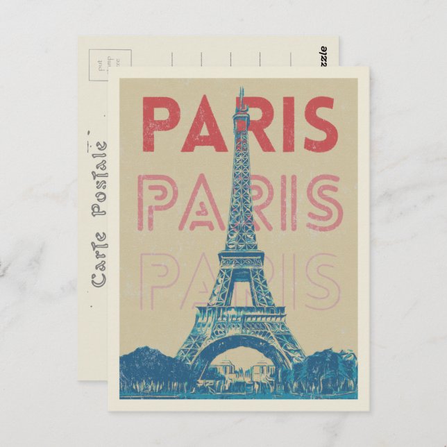 Paris-Frankreich-Typografie und Eiffelturm Postkarte (Vorne/Hinten)