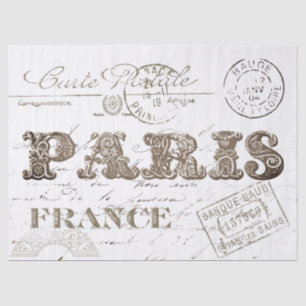 Paris Frankreich Typografie Vintage Postkarte geal Seidenpapier