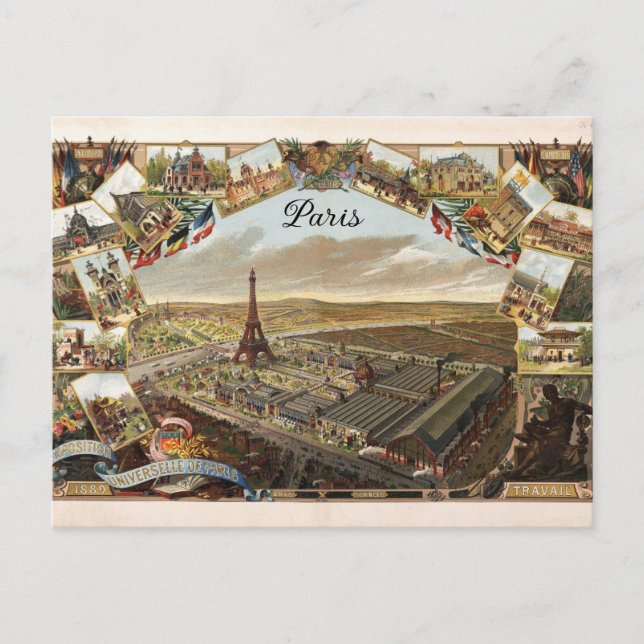 Paris Frankreich Vintag Eiffel Tower Travel Postkarte (Vorderseite)