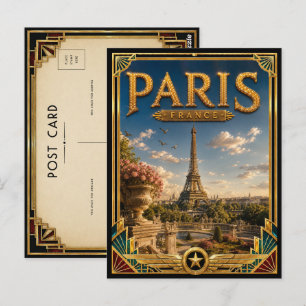 Paris Frankreich Vintage Eiffelturm Art Deco Golde Postkarte