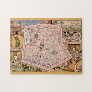 Paris Frankreich Vintage Karte 11x14 Puzzle