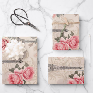 Paris Frankreich Vintage-Muster Geschenkpapier Set