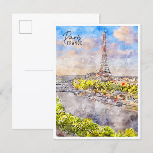 Paris Frankreich vintage Reise Aquarell Postkarte