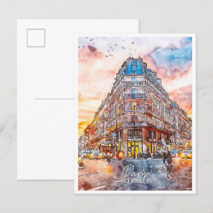 Paris Frankreich vintage Reise Aquarell Postkarte