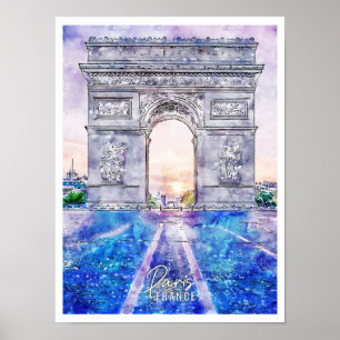 Paris Frankreich vintage Reise Wasserfarbe Poster